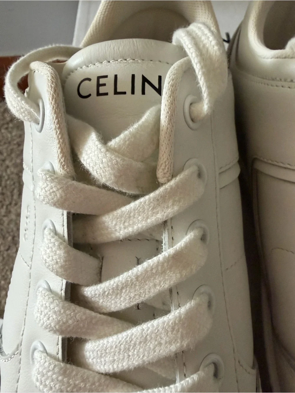Celine White Leather Low-Top Sneaker with Perforated Logo